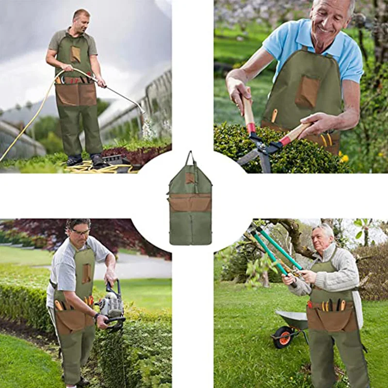 Oxford cloth apron garden gardening garden trimming multi-pocket color matching lengthened leg apron