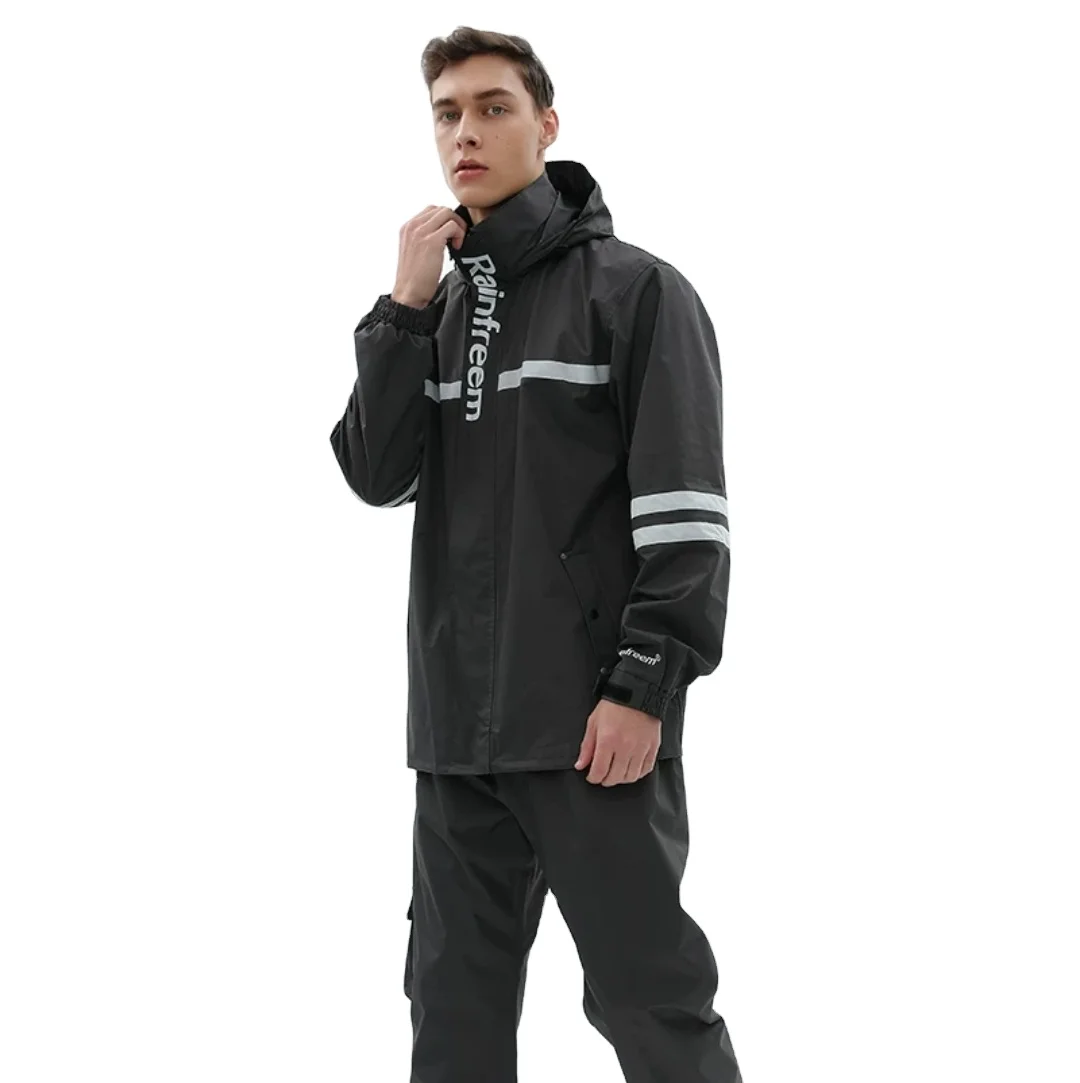 Rainfreem 3M Rain coat Factory Custom Wholesale Industrial Waterproof  Polyester Work Raincoat Adult