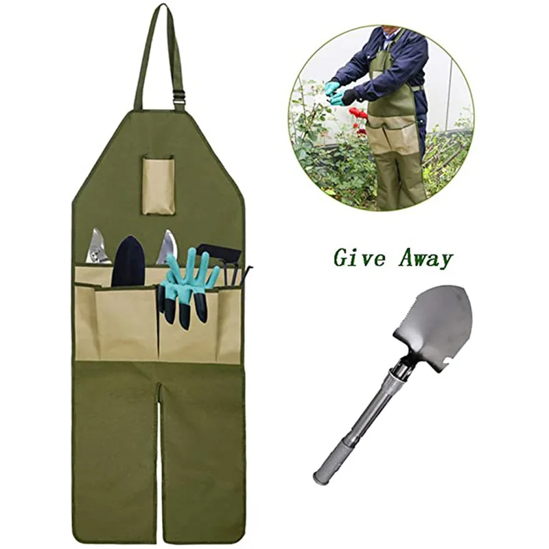 Oxford cloth apron garden gardening garden trimming multi-pocket color matching lengthened leg apron